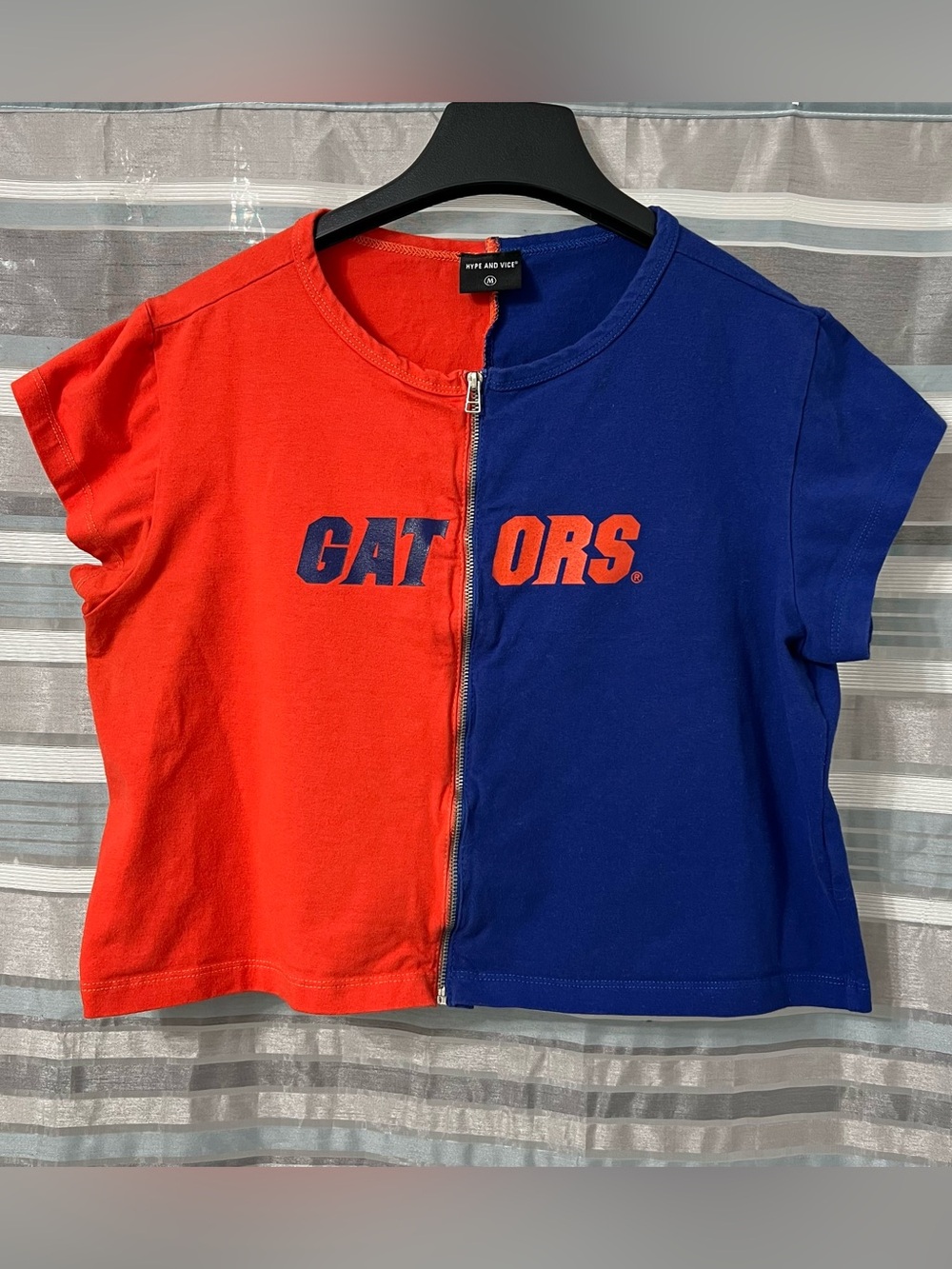 Florida Gators Split Zip-Front Short Sleeve Crop Top Tee- Orange & Blue